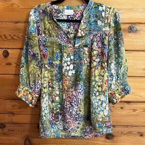 Anthropologie's Dolan Green Flowering Pastures Silk Blouse Medium